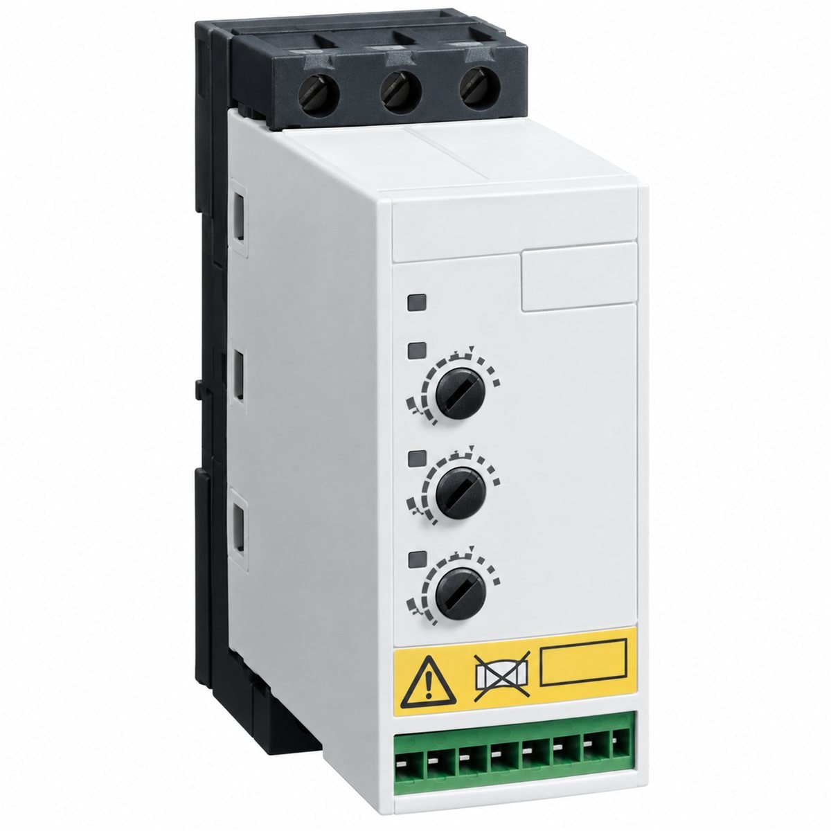 Khởi động mềm Altistart 01 ATS01N2 3 pha Schneider trên nền trắng, ảnh sản phẩm chính diện