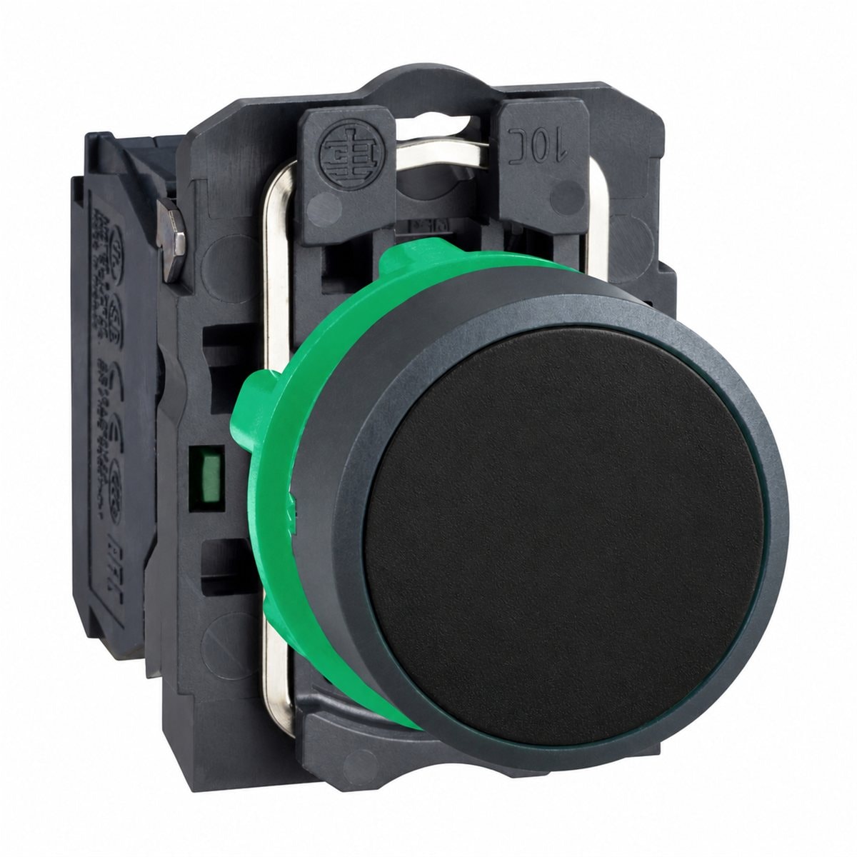 Nút nhấn phẳng trọn bộ Harmony XB5 Schneider trên nền trắng, ảnh sản phẩm chính diện