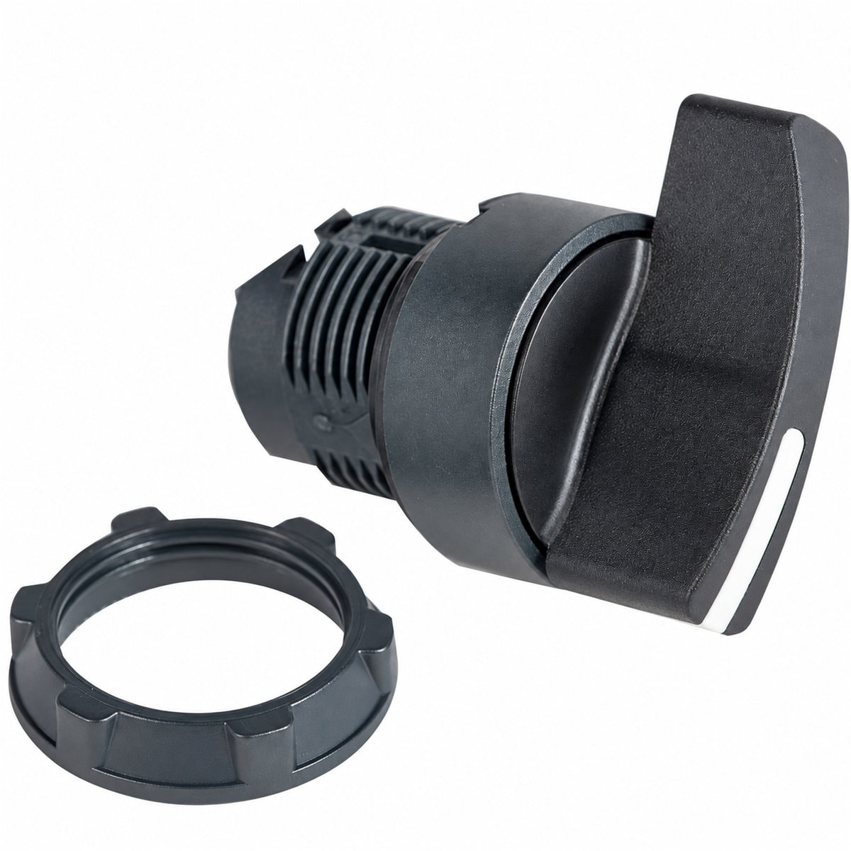 Đầu công tắc xoay tay nắm dài (lắp ráp) Harmony XB5 Ø22 Schneider trên nền trắng, ảnh sản phẩm chính diện