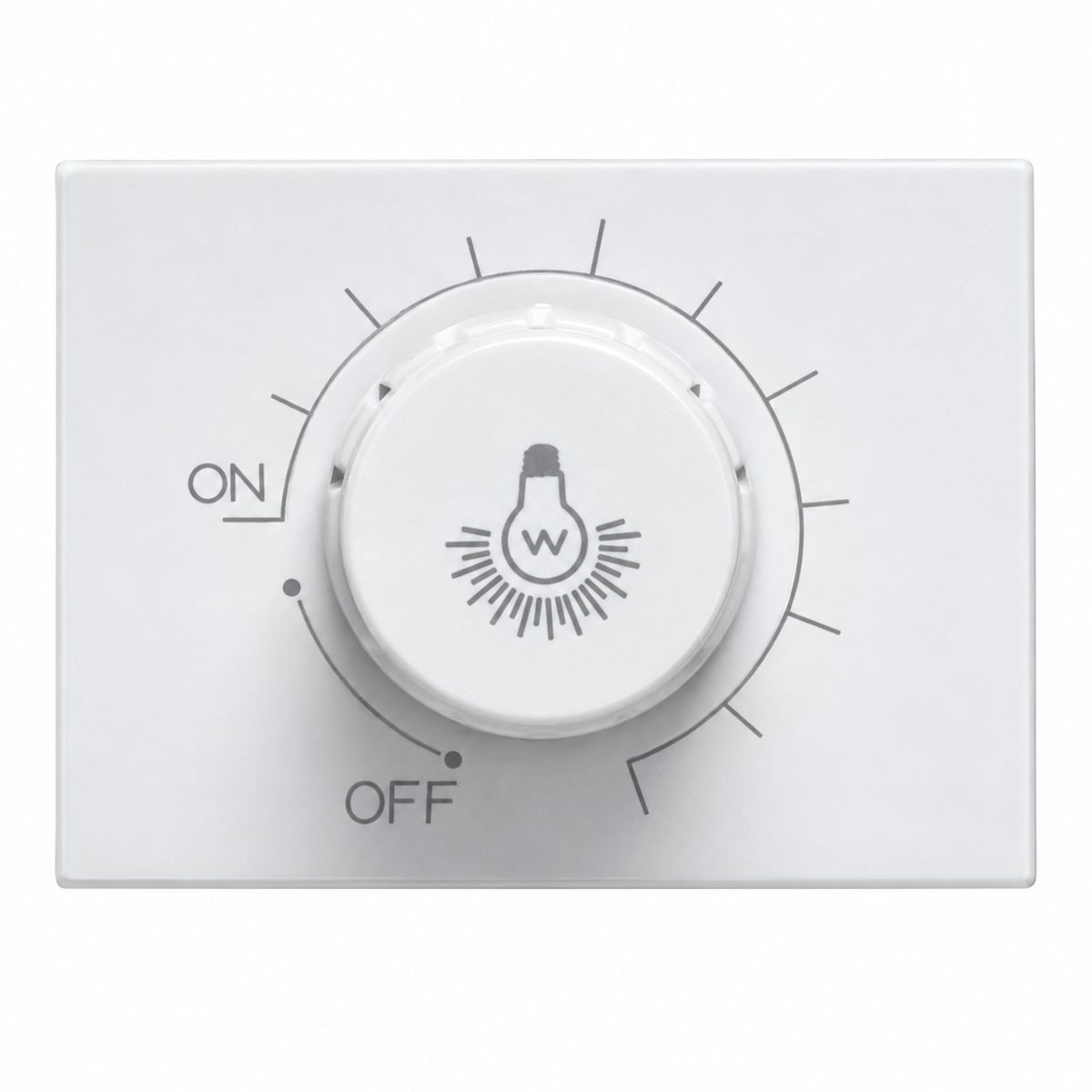 Bộ điều chỉnh độ sáng đèn, 1 mô-đun Rivia Legrand trên nền trắng, ảnh sản phẩm chính diện