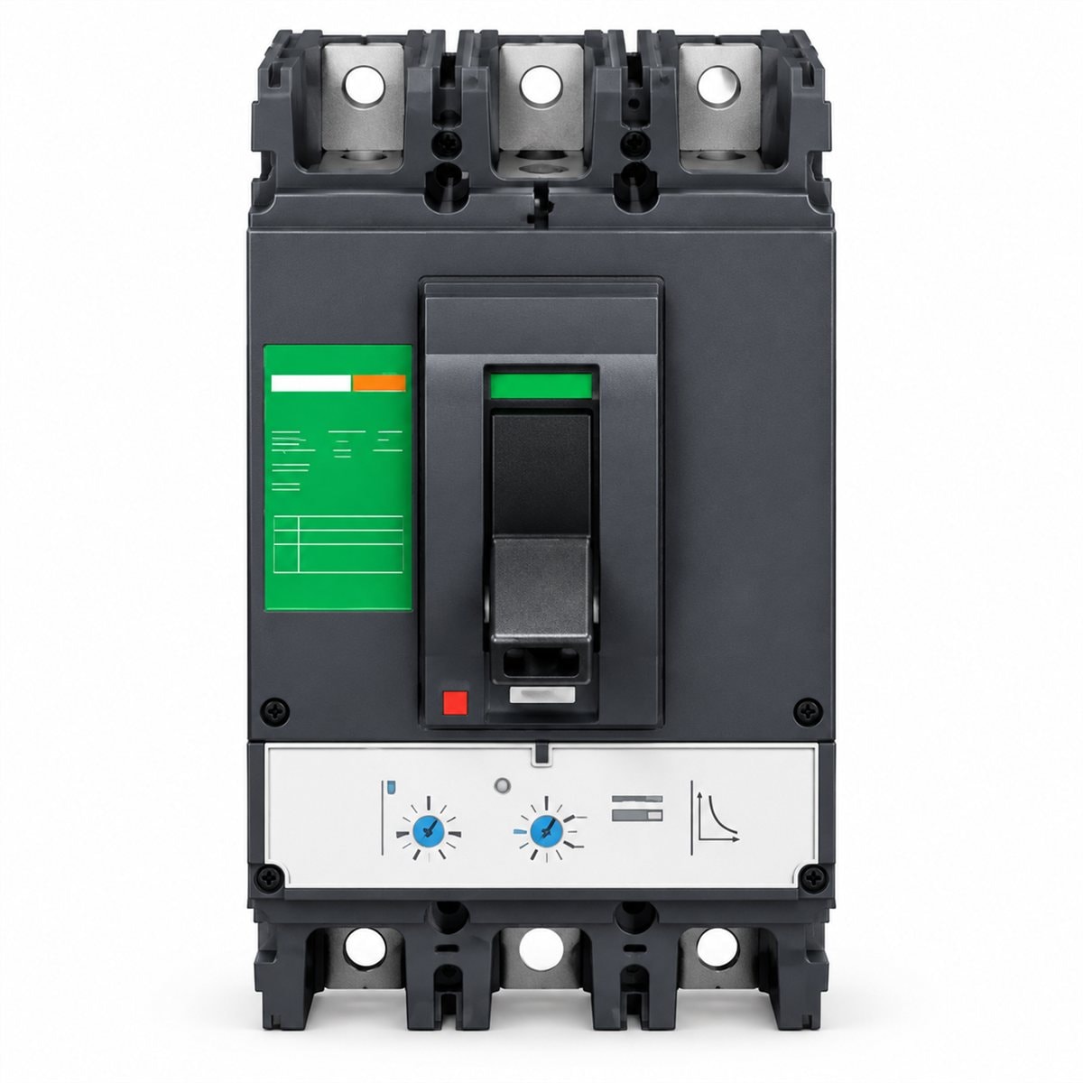 MCCB EasyPact CVS400/630 loại cố định Schneider trên nền trắng, ảnh sản phẩm chính diện