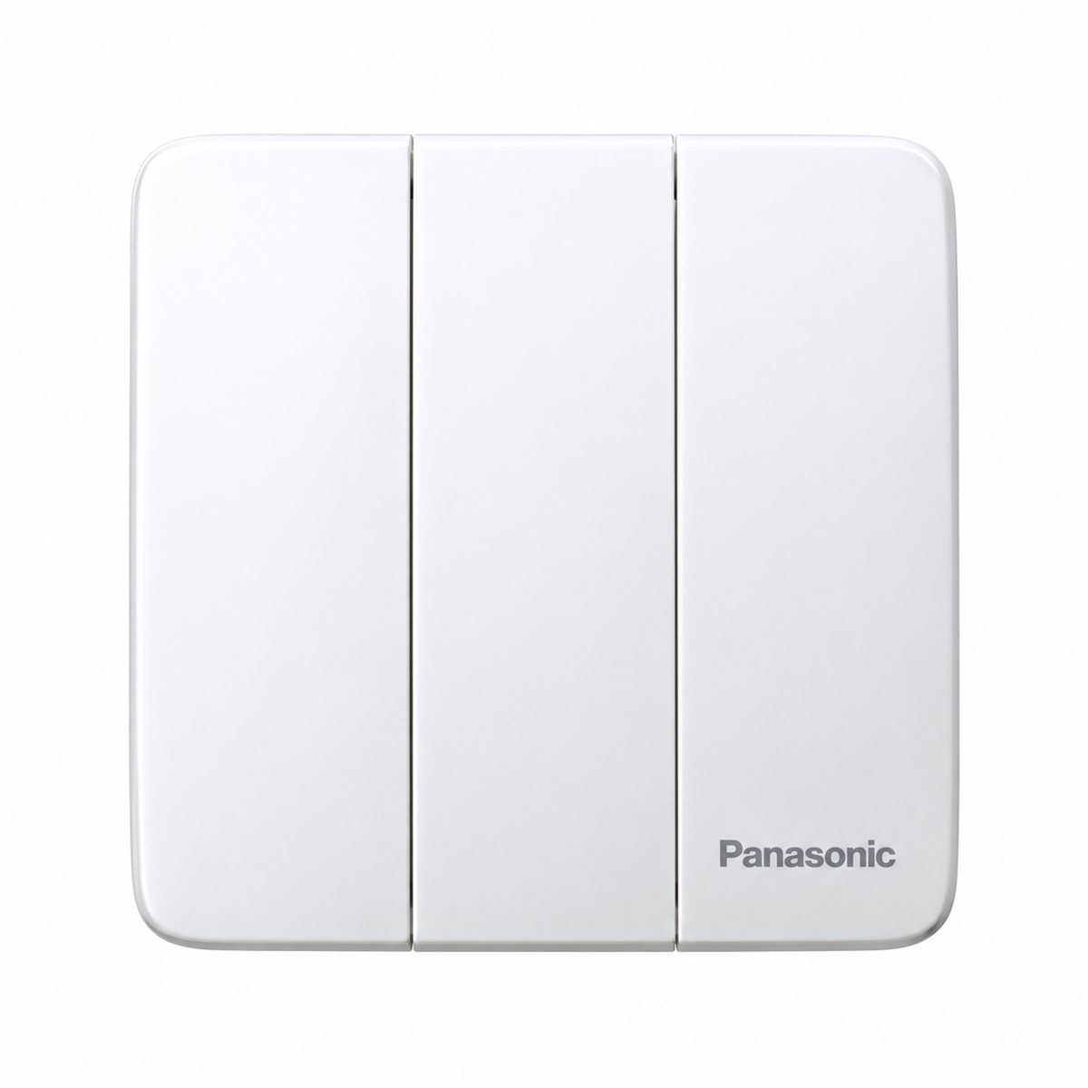 Bộ 3 công tắc B, 1 chiều, cắm nhanh Minerva Panasonic trên nền trắng, ảnh sản phẩm chính diện