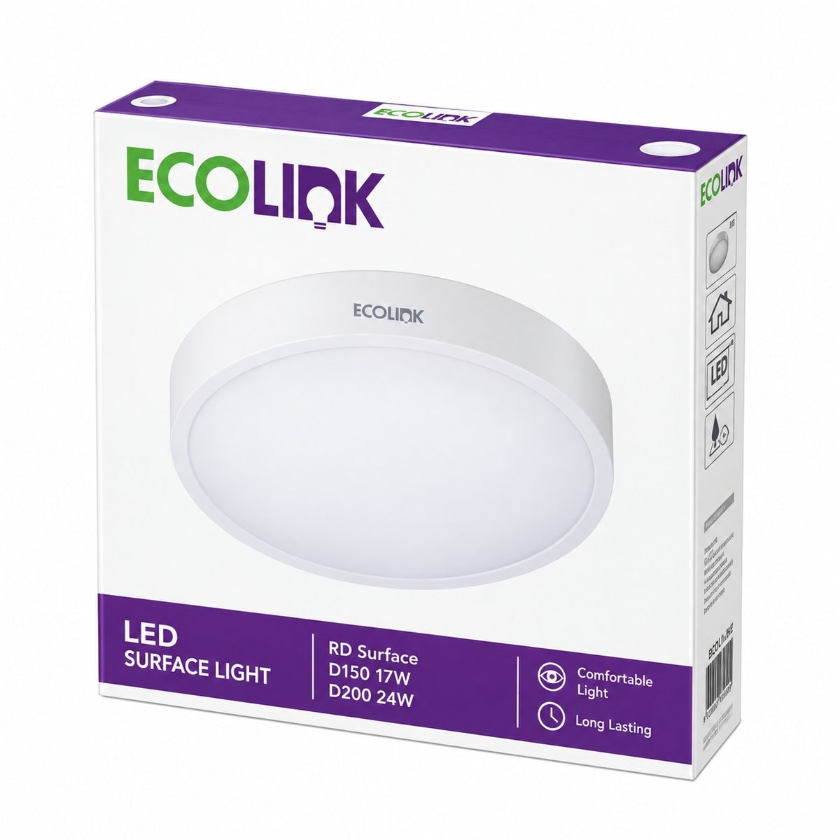 Đèn LED ốp nổi tròn EcoLink trên nền trắng, ảnh sản phẩm chính diện