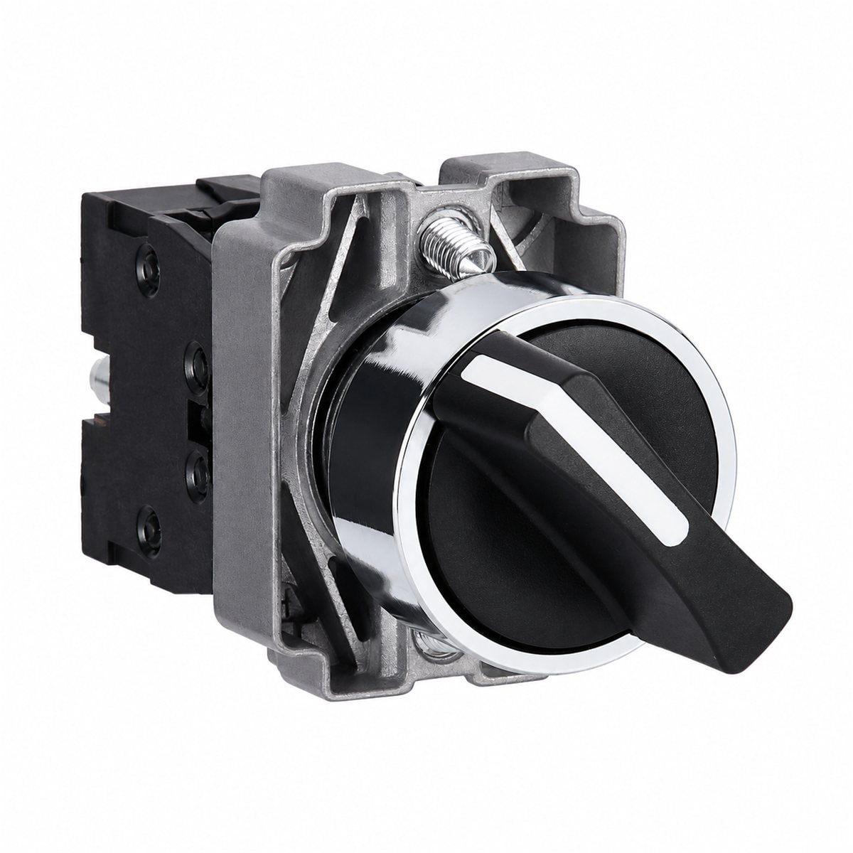 Công tắc xoay tay nắm ngắn Easy Harmony XB2 Schneider trên nền trắng, ảnh sản phẩm chính diện