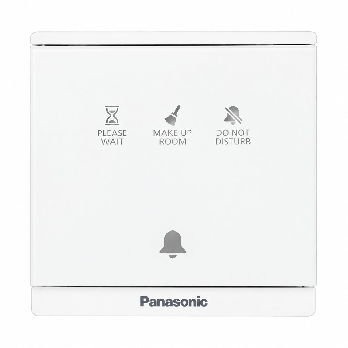 Nút nhấn chuông có đèn báo DND/MUR Moderva Panasonic trên nền trắng, ảnh sản phẩm chính diện