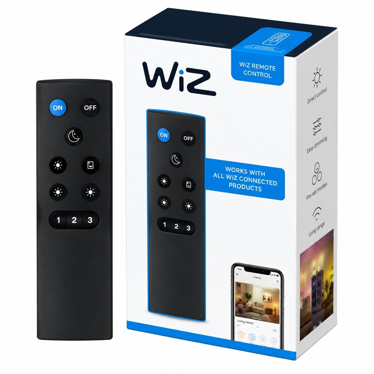 Điều khiển từ xa WiZ Remote Control trên nền trắng, ảnh sản phẩm chính diện