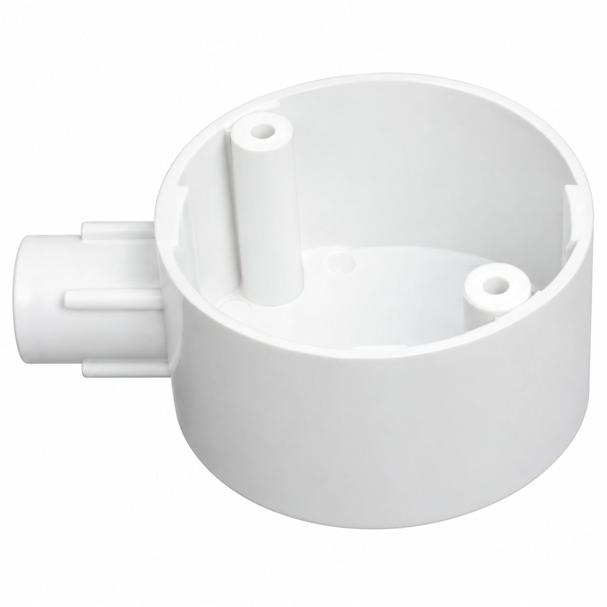 Hộp nối tròn 1 ngã ống luồn PVC Panasonic trên nền trắng, ảnh sản phẩm chính diện