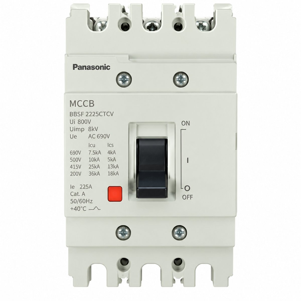 Cầu dao MCCB Panasonic trên nền trắng, ảnh sản phẩm chính diện
