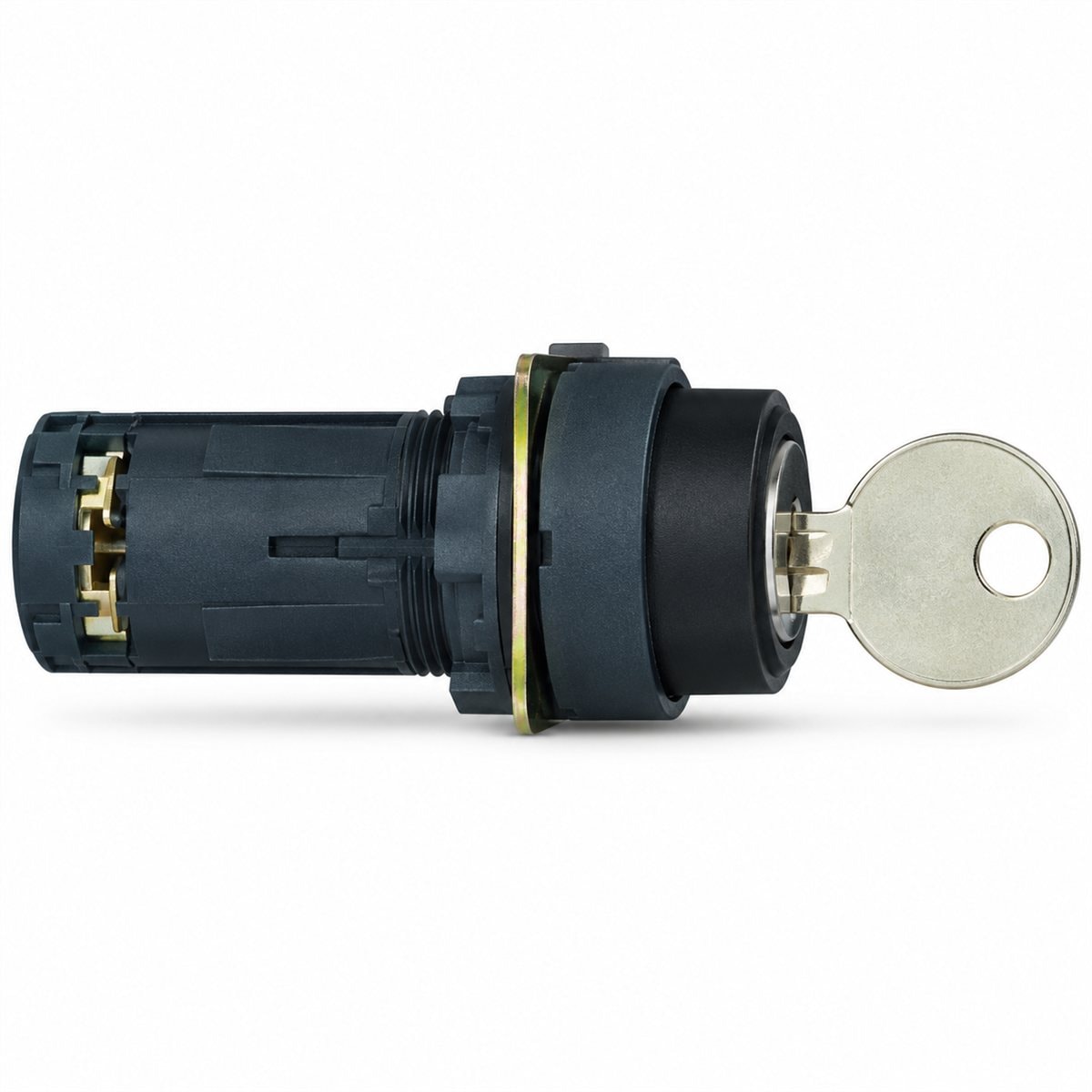 Công tắc chìa khoá Ronis 455 Harmony XB7 Ø22 Schneider trên nền trắng, ảnh sản phẩm chính diện
