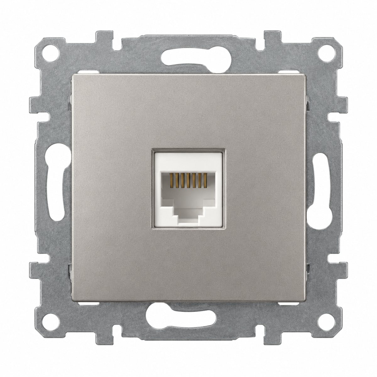 Ổ cắm mạng cat5e đơn Mallia Senses Legrand trên nền trắng, ảnh sản phẩm chính diện