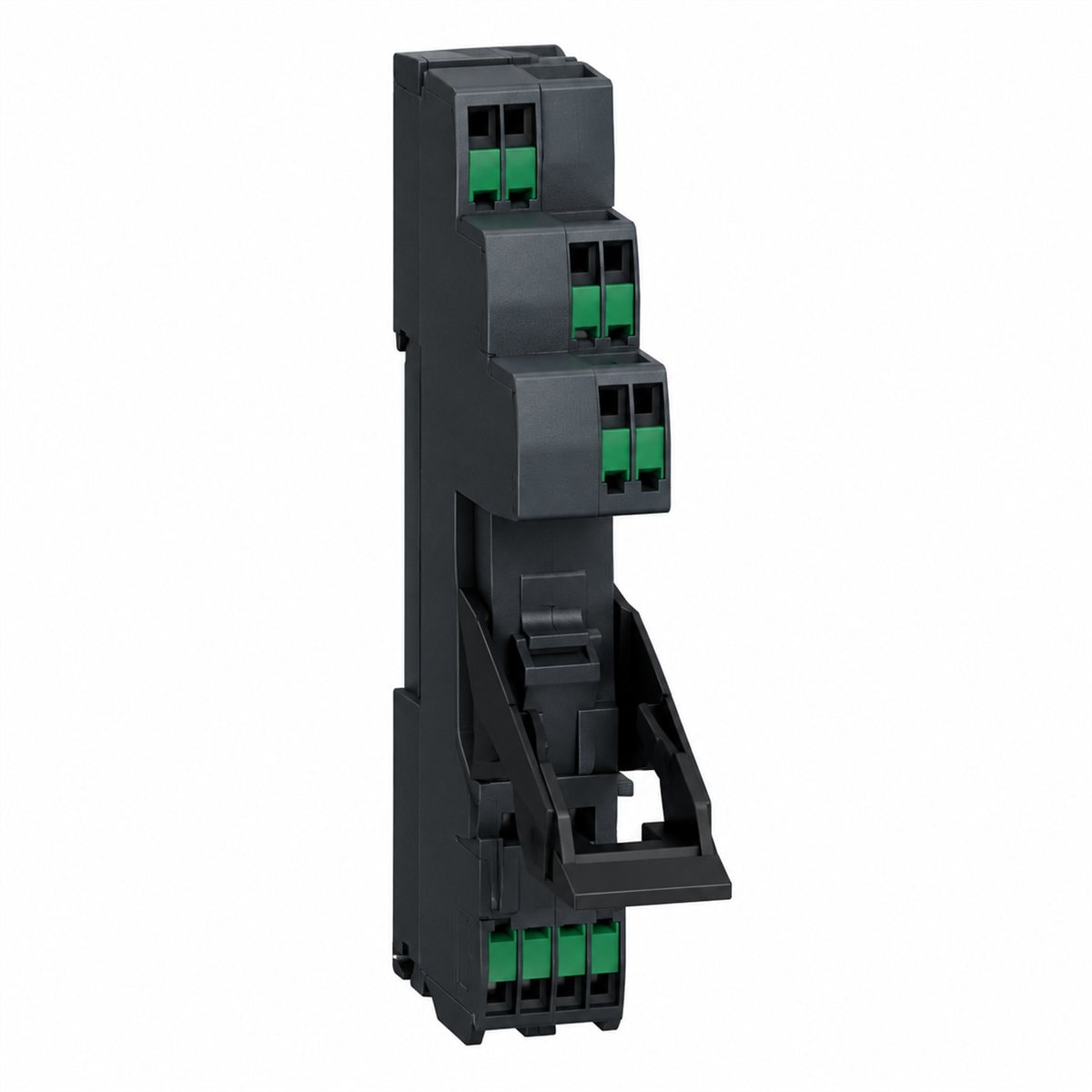 Rơ le giao tiếp Harmony RXG Schneider trên nền trắng, ảnh sản phẩm chính diện