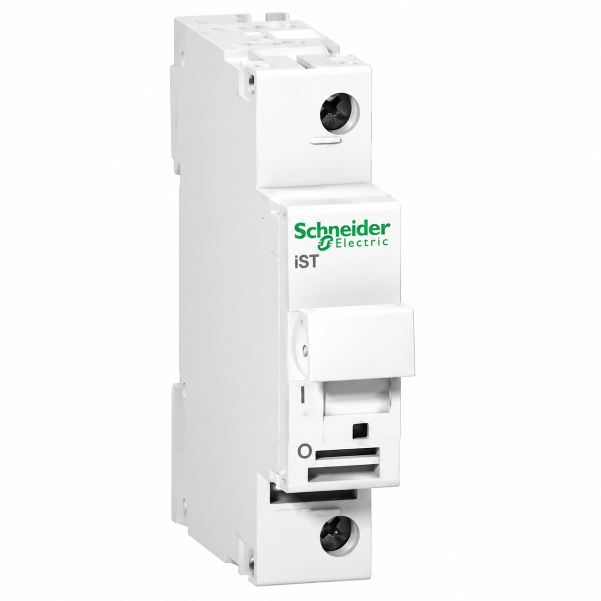 Đế cầu chì cách ly Acti9 STI Schneider trên nền trắng, ảnh sản phẩm chính diện