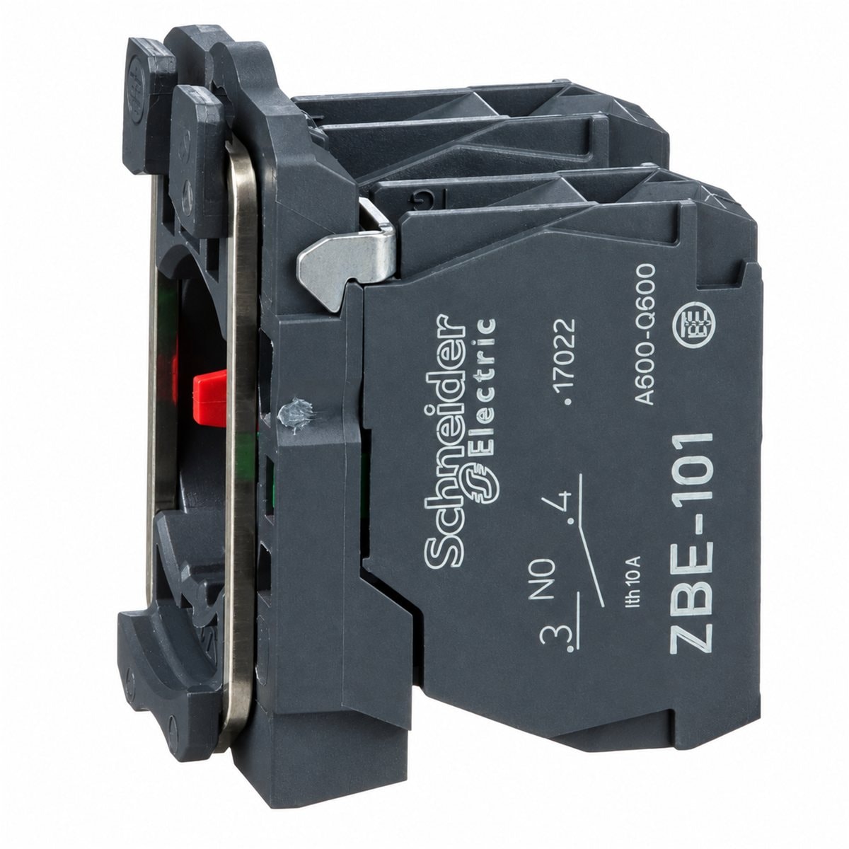 Thân công tắc (lắp ráp) Harmony XB5 Ø22 Schneider trên nền trắng, ảnh sản phẩm chính diện