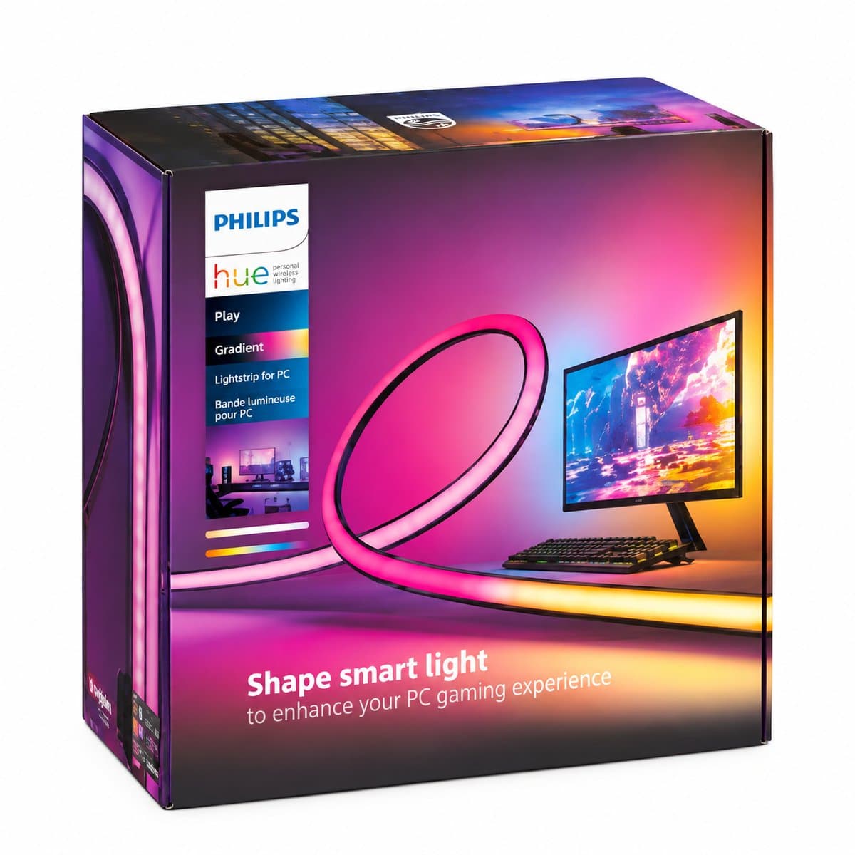 Dây LED thông minh Hue Play Gradient Lightstrip cho PC Philips trên nền trắng, ảnh sản phẩm chính diện