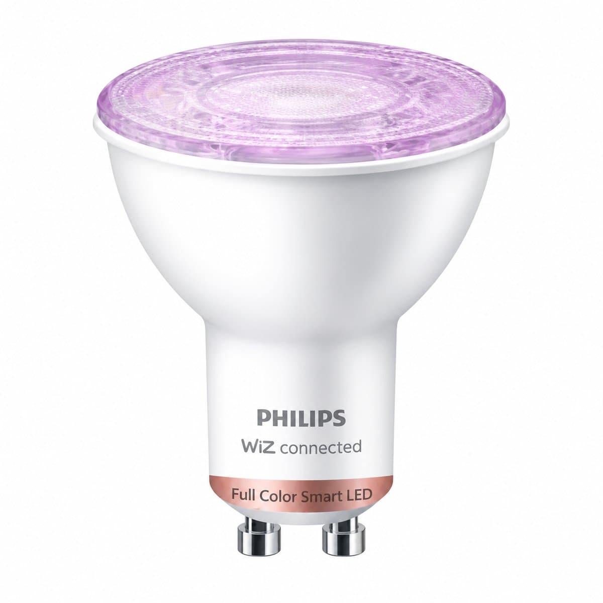 Bóng đèn thông minh WiZ GU10 RGB trên nền trắng, ảnh sản phẩm chính diện