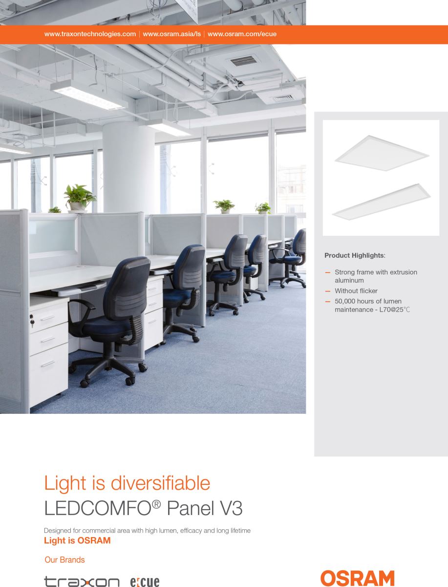 LEDCOMFO® Panel V3 is designed for commercial projects