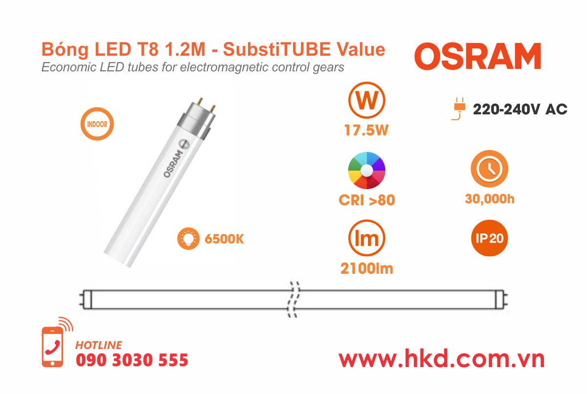 Bóng LED T8 1.2m 17.5W OSRAM LEDVANCE