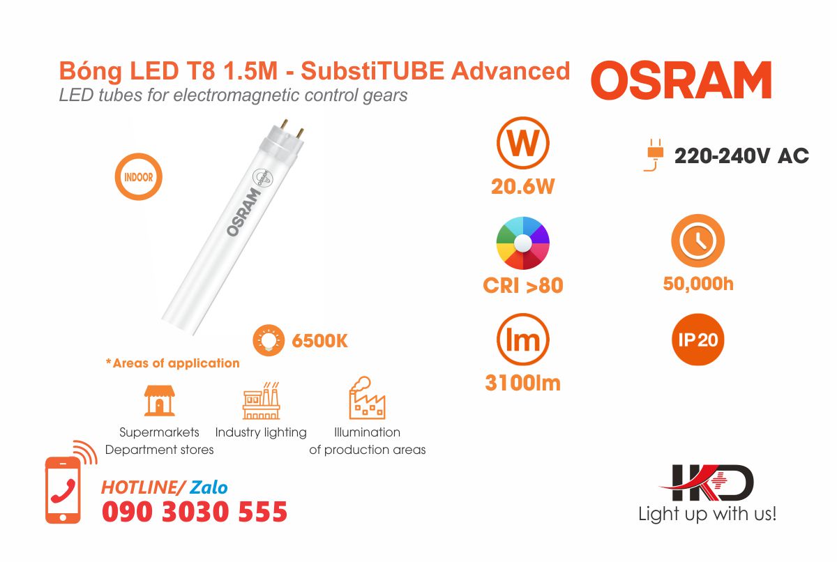 Bóng LED T8 1.5m 20.6W OSRAM LEDVANCE
