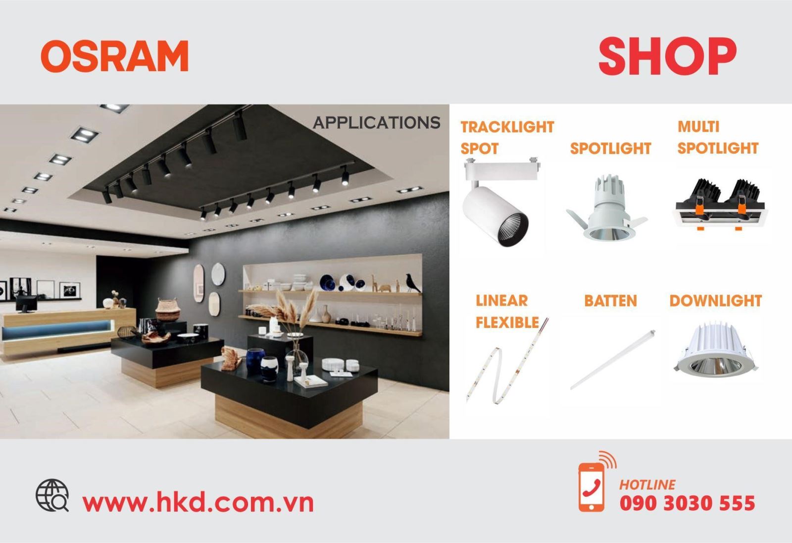 Đèn LED OSRAM ứng dụng cho Shop thời trang, Cửa hàng bán lẻ, Trung tâm mua sắm